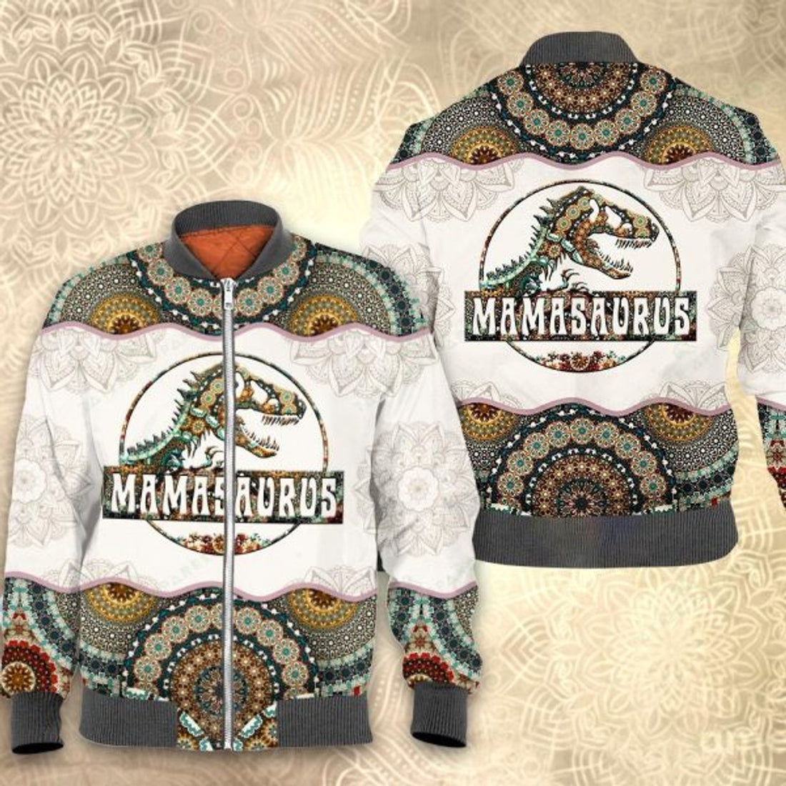 FUNSTUFFPRINTI Mandala dinosaur 3D All Over Printed Shirt, Bomber Jacket Size S - 5XL Bomber Jacket