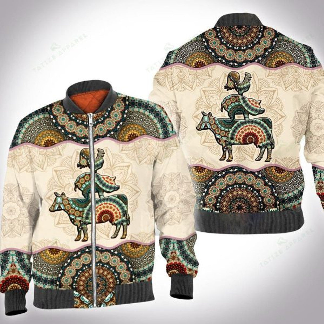 FUNSTUFFPRINTI Mandala farm 3D All Over Printed Shirt, Bomber Jacket Size S - 5XL Bomber Jacket