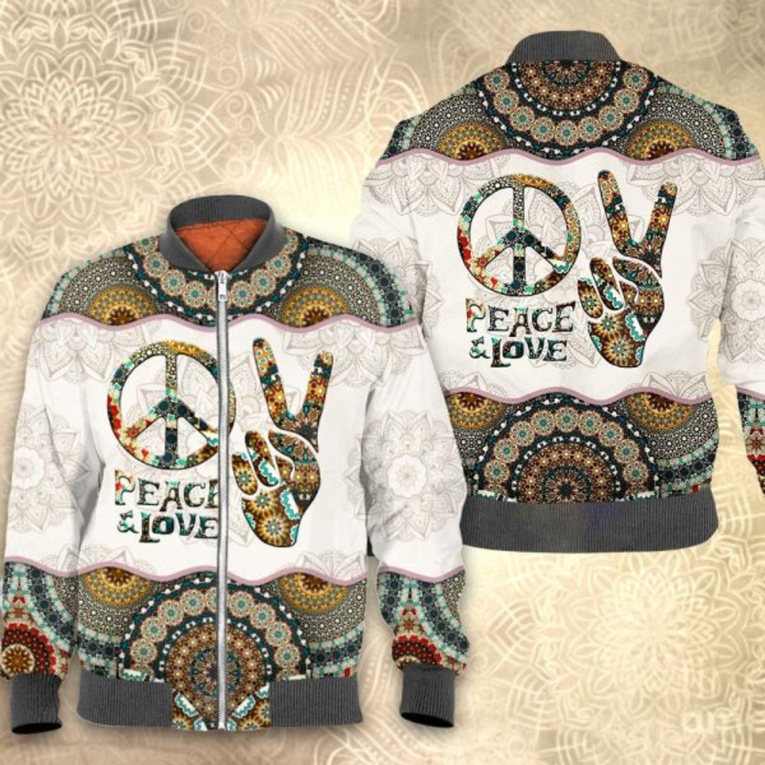 FUNSTUFFPRINTI Mandala hippie 3D All Over Printed Shirt, Bomber Jacket Size S - 5XL Bomber Jacket