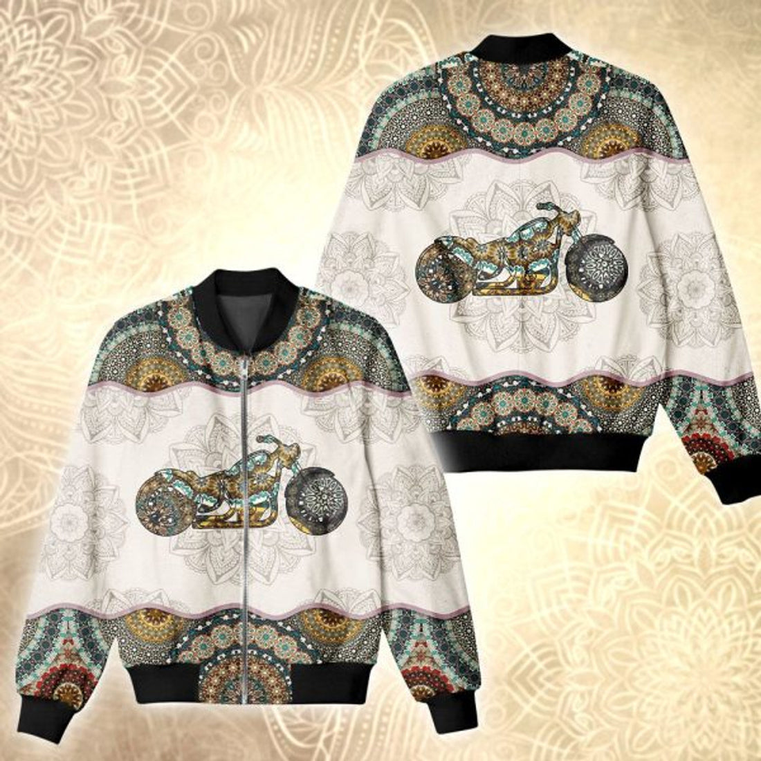 FUNSTUFFPRINTI Mandala motorcycle 3D All Over Printed Shirt, Bomber Jacket Size S - 5XL Bomber Jacket