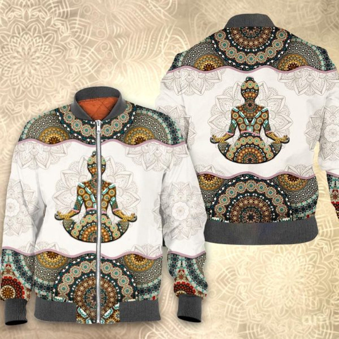 FUNSTUFFPRINTI Mandala yoga 3D All Over Printed Shirt, Bomber S - 5XL Bomber Jacket