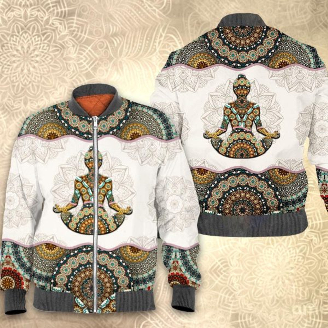 FUNSTUFFPRINTI Mandala yoga 3D All Over Printed Shirt, Bomber S - 5XL Bomber Jacket