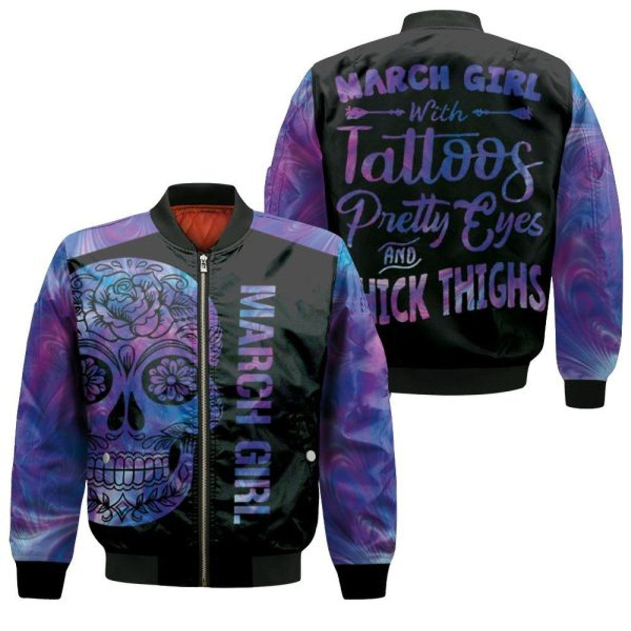 FUNSTUFFPRINTI March Girl With Tattoos Pretty Eyes And Thick Things 3D Bomber Jacket
