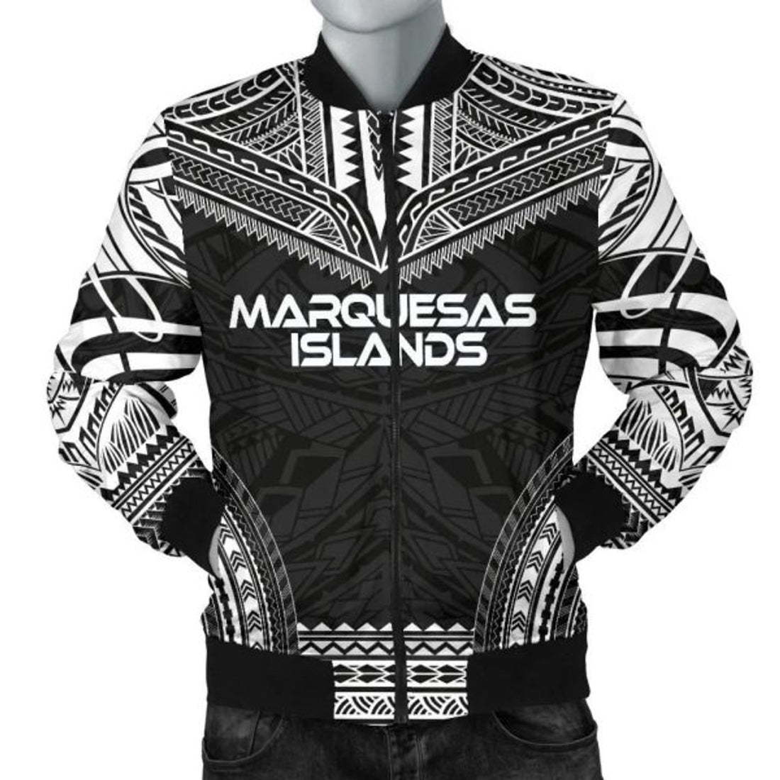 FUNSTUFFPRINTI Marquesas Islands Polynesian Chief Men's Bomber Jacket - Black Version - Bomber Jacket