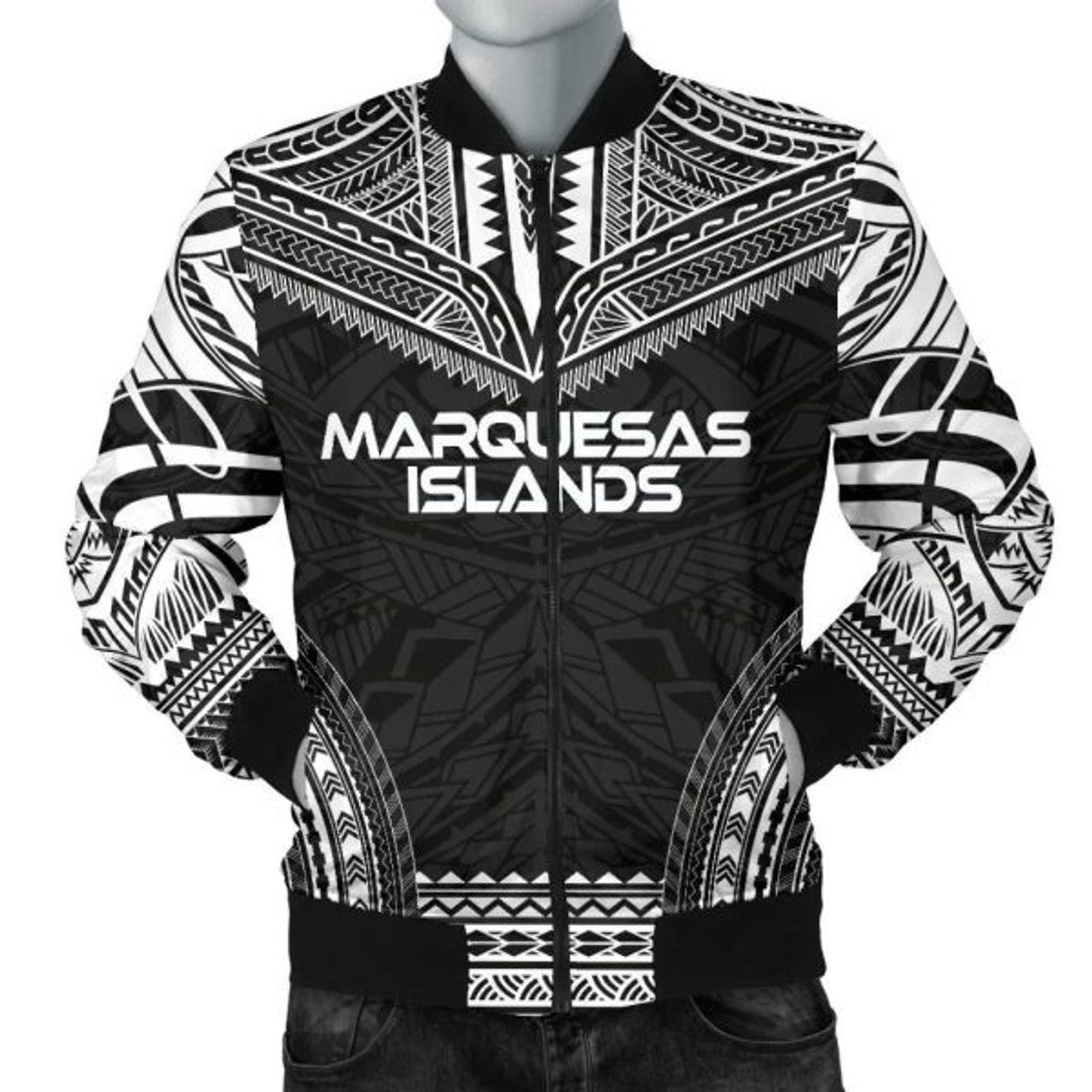 FUNSTUFFPRINTI Marquesas Islands Polynesian Chief Men's Bomber Jacket - Black Version - Bomber Jacket