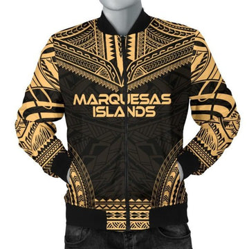 FUNSTUFFPRINTI Marquesas Islands Polynesian Chief Men's Bomber Jacket - Gold Version - Bomber Jacket