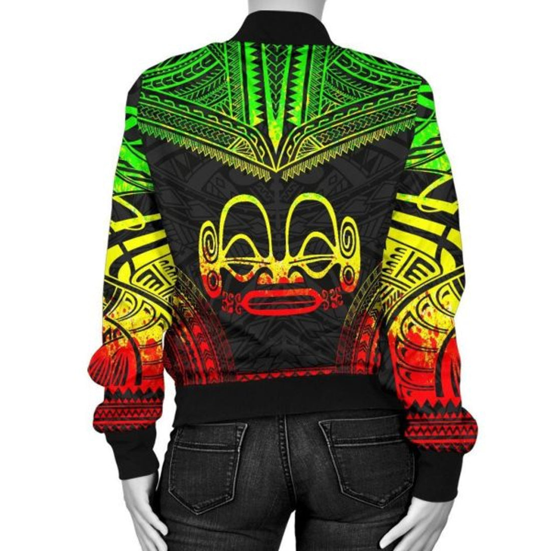 FUNSTUFFPRINTI Marquesas Islands Polynesian Chief Women'S Bomber Jacket - Reggae Version - Bomber Jacket