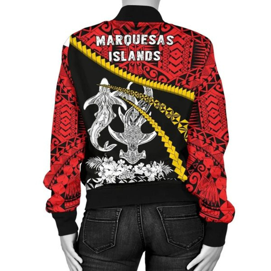 FUNSTUFFPRINTI Marquesas Islands Shark Polynesian Women Bomber Jacket - Road to Hometown Bomber Jacket