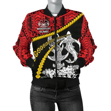 FUNSTUFFPRINTI Marquesas Islands Shark Polynesian Women Bomber Jacket - Road to Hometown Bomber Jacket