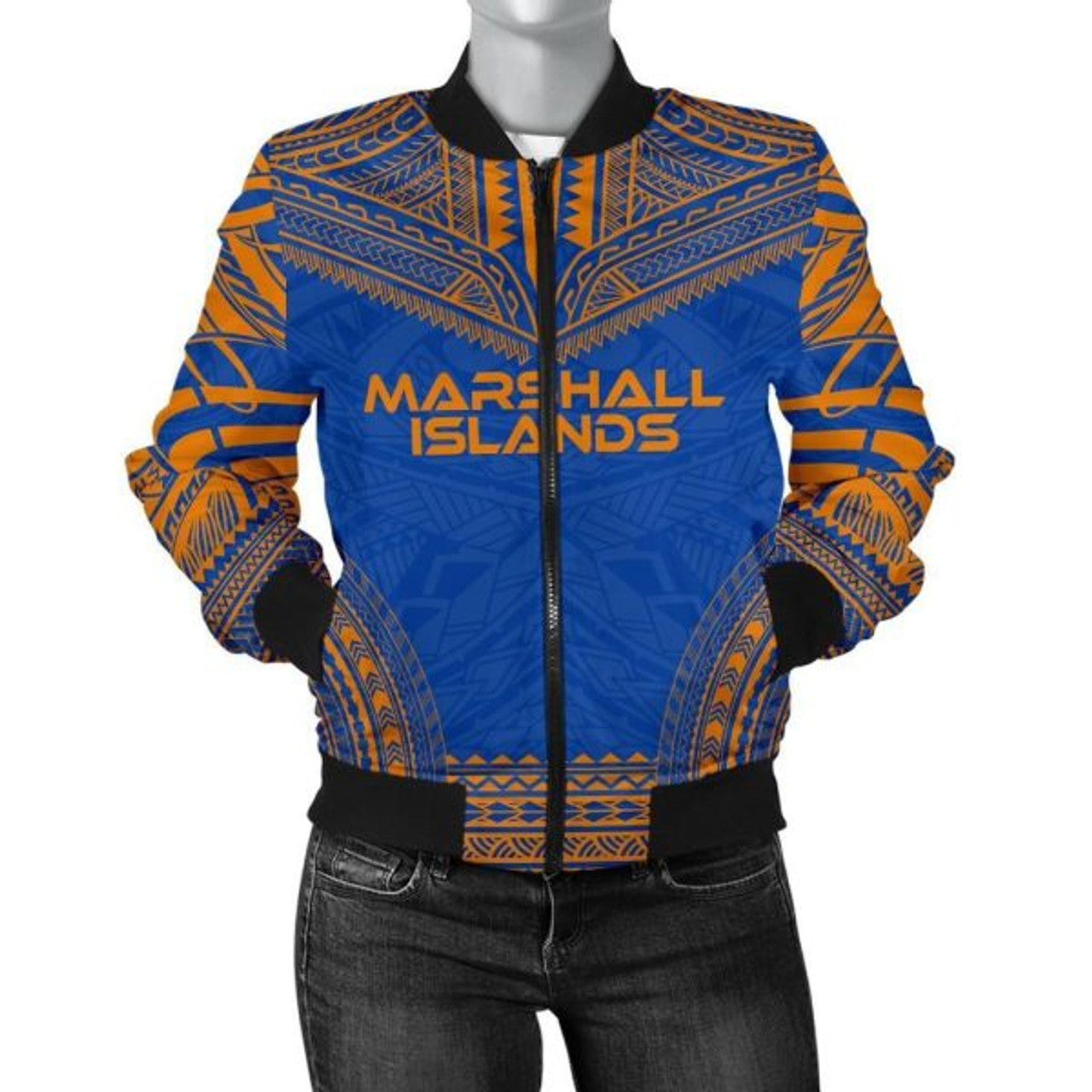 FUNSTUFFPRINTI Marshall Islands Flag Polynesian Chief Women'S Bomber Jacket - Bomber Jacket