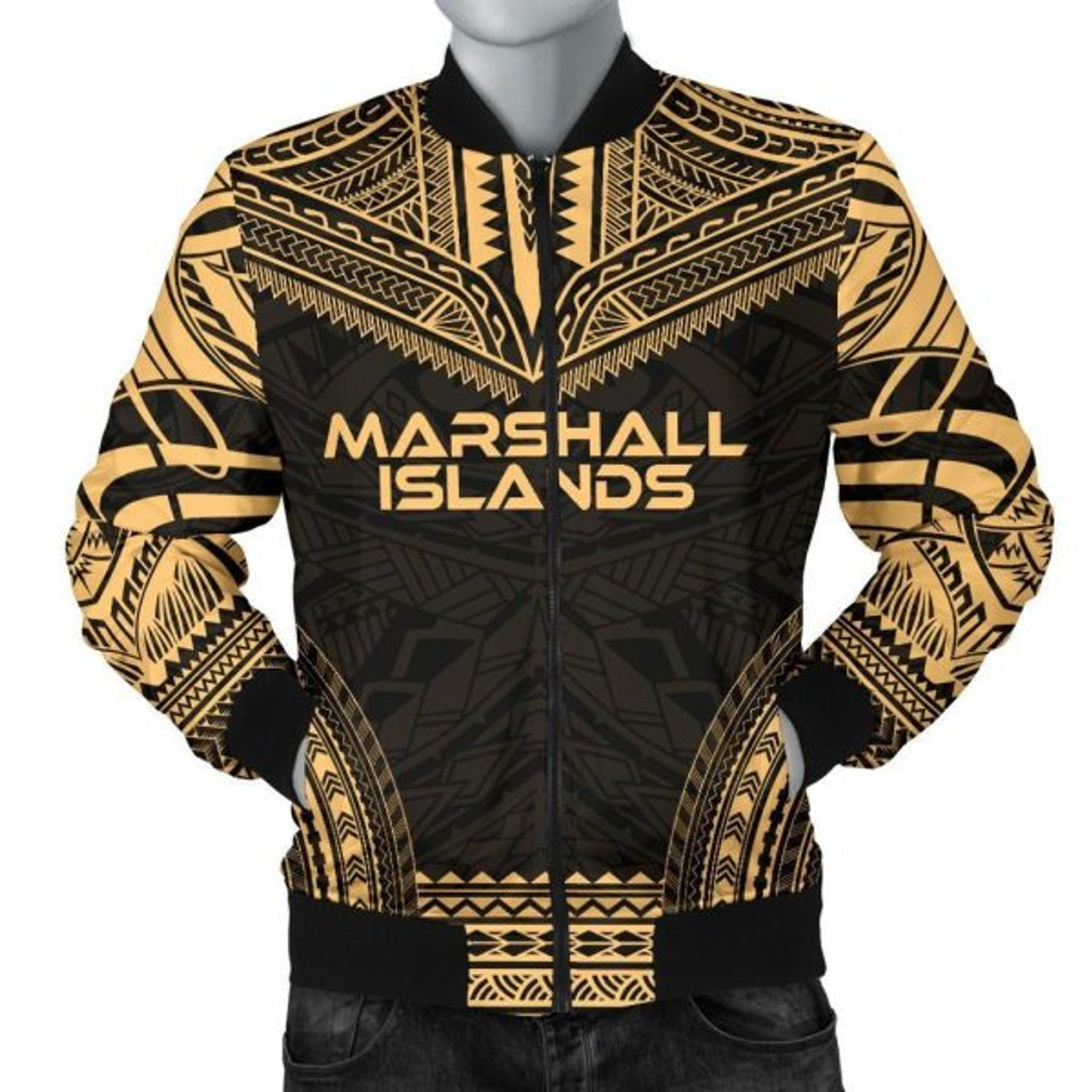 FUNSTUFFPRINTI Marshall Islands Polynesian Chief Men's Bomber Jacket - Gold Version - Bomber Jacket