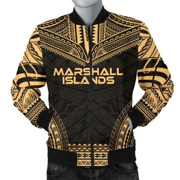 FUNSTUFFPRINTI Marshall Islands Polynesian Chief Men's Bomber Jacket - Gold Version - Bomber Jacket