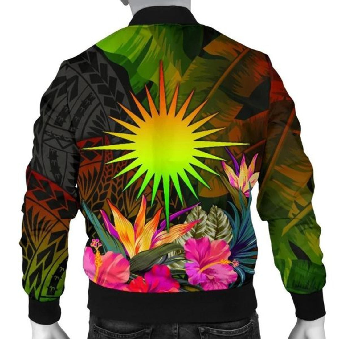 FUNSTUFFPRINTI Marshall Islands Polynesian Personalised Men's Bomber Jacket - Hibiscus and Banana Leaves - Bomber Jacket