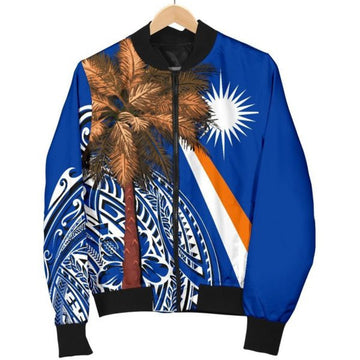 FUNSTUFFPRINTI Marshall Islands Polynesian Women's Bomber Jacket - Palm Tree - Bomber Jacket