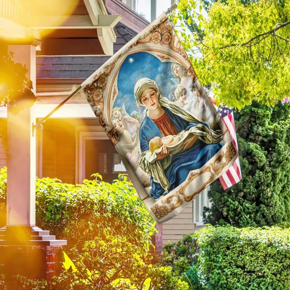 Mary Gives Birth To Jesus House Flags, Christian Flag, Scripture Flag, Garden Banner