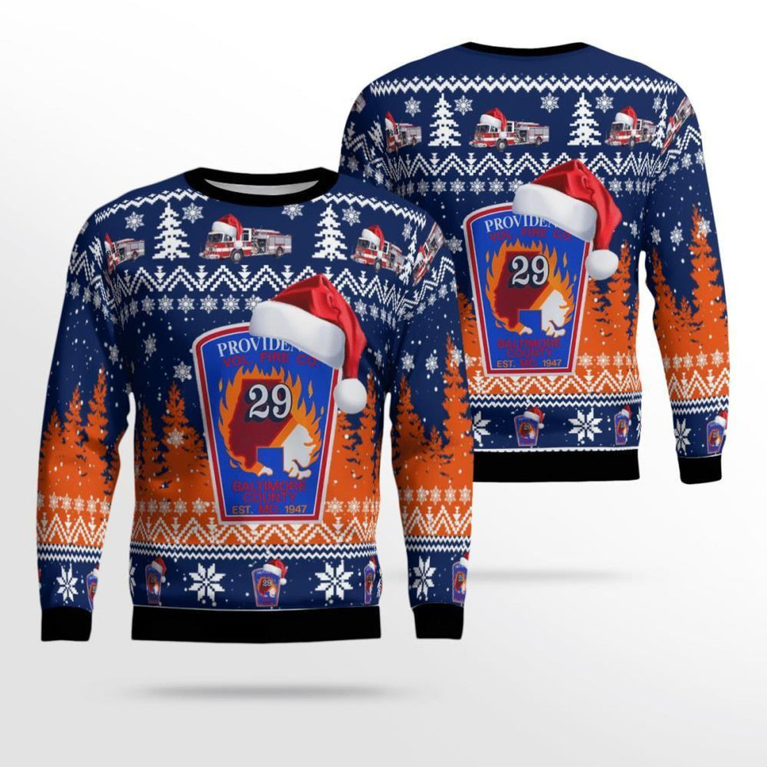 FUNSTUFFPRINT Maryland Providence Volunteer Fire Co 3D Ugly Christmas Sweater – Christmas Gifts For Firefighters Ugly  Sweater