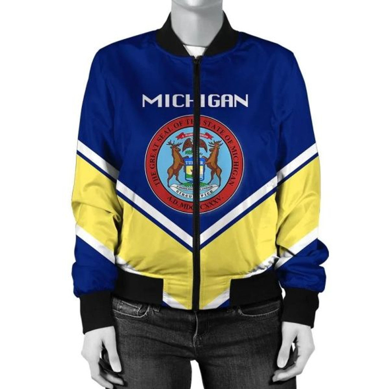 FUNSTUFFPRINTI Massachusetts Coat Of Arms Women Bomber Jacket Lucian Style Bomber Jacket