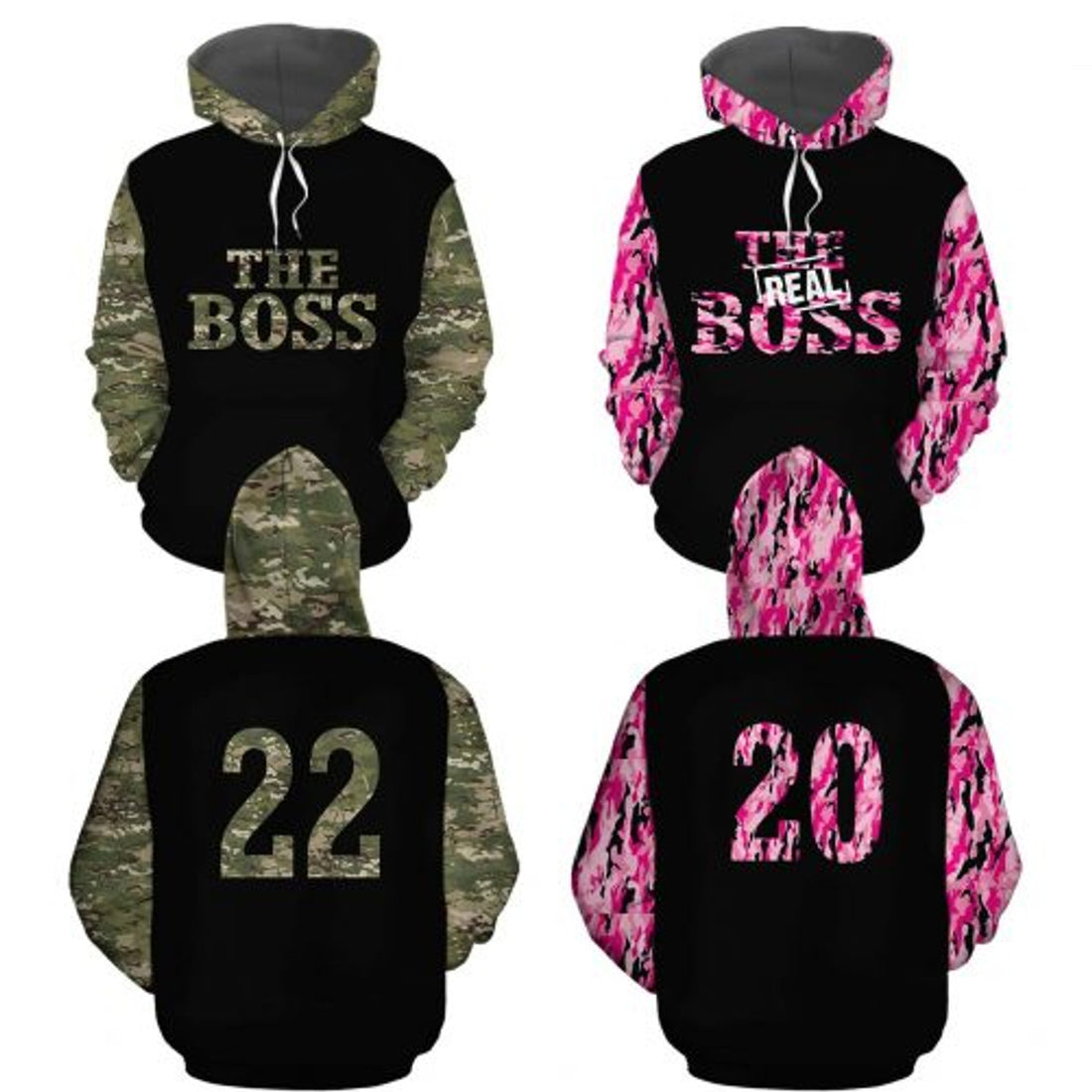 FUNSTUFFPRINT Personalized Camo Couple 3D All Over Hoodie The Boss The Real Boss 3D Hoodie and Zip Hoodie