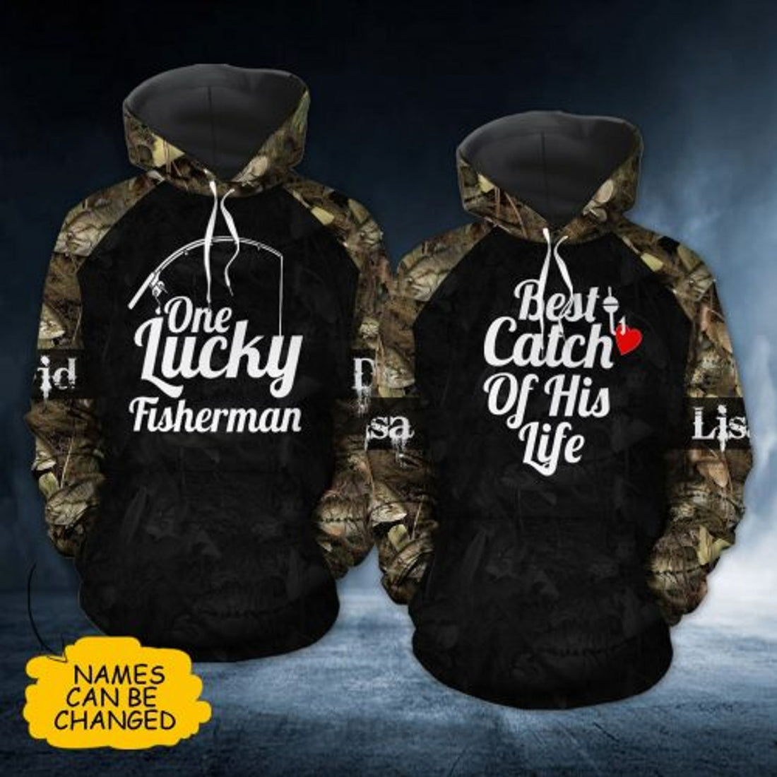 FUNSTUFFPRINT Personalized Fishing Couple 3D All Over Hoodie One Lucky Fisherman Best Catch Of His Life 3D Hoodie and Zip Hoodie