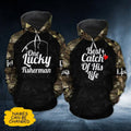 FUNSTUFFPRINT Personalized Fishing Couple 3D All Over Hoodie One Lucky Fisherman Best Catch Of His Life 3D Hoodie and Zip Hoodie