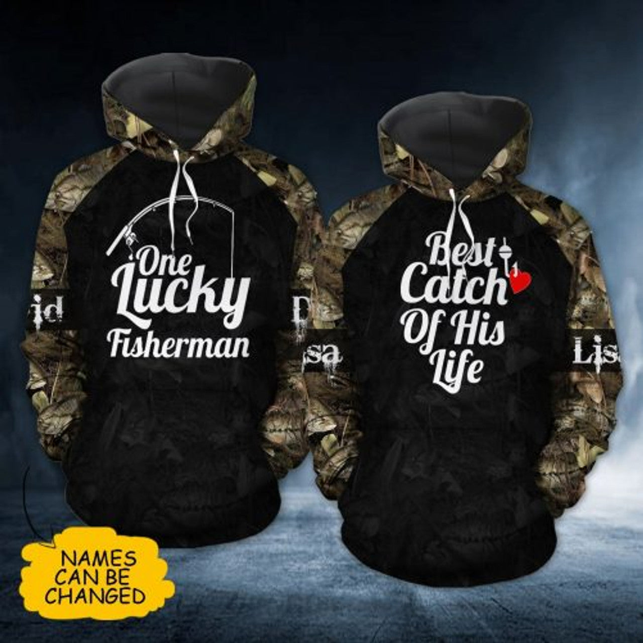 FUNSTUFFPRINT Personalized Fishing Couple 3D All Over Hoodie One Lucky Fisherman Best Catch Of His Life 3D Hoodie and Zip Hoodie