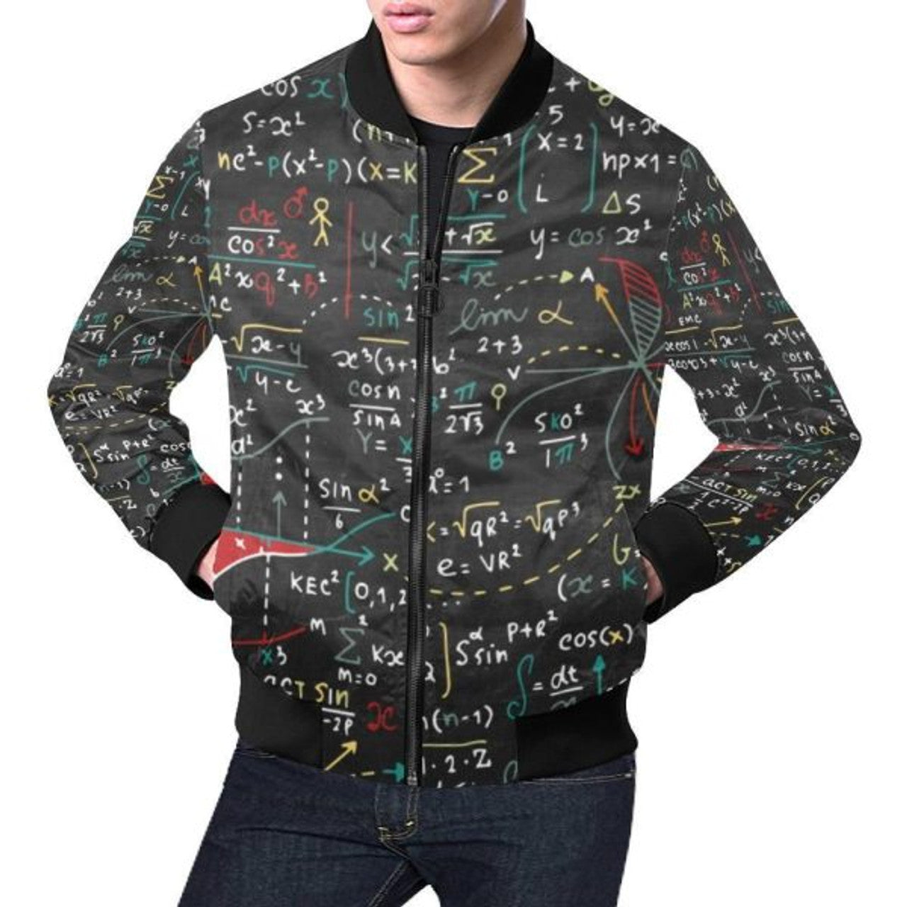 FUNSTUFFPRINTI Math Print Pattern Men's 3D Bomber Jacket