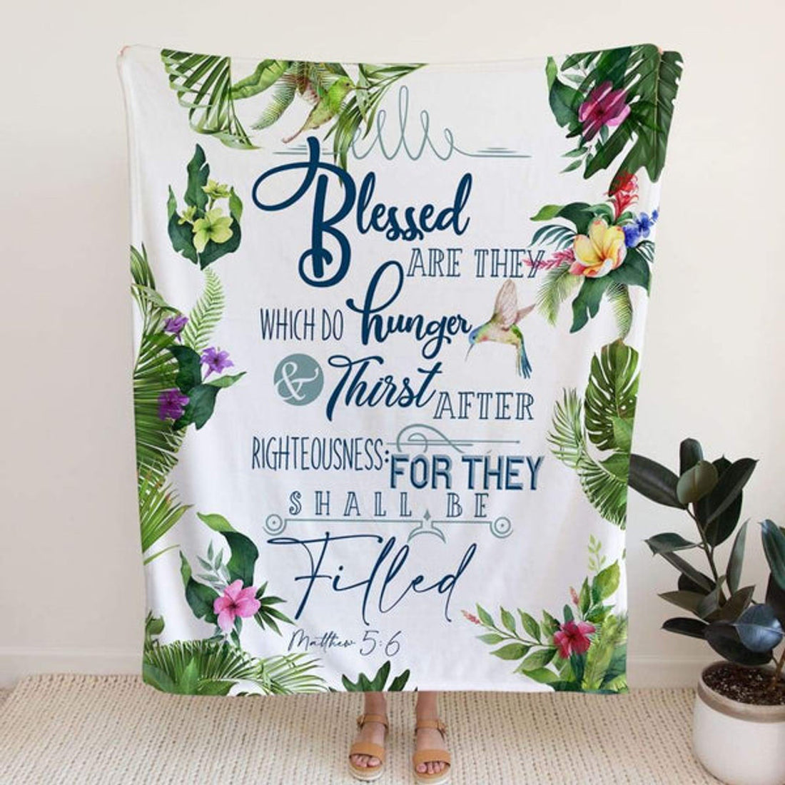 FUNSTUFFPRINT Matthew 56 Blessed Are They Which Do Hunger And Thirst Fleece Blanket - Christian Blanket - Bible Verse Blanket