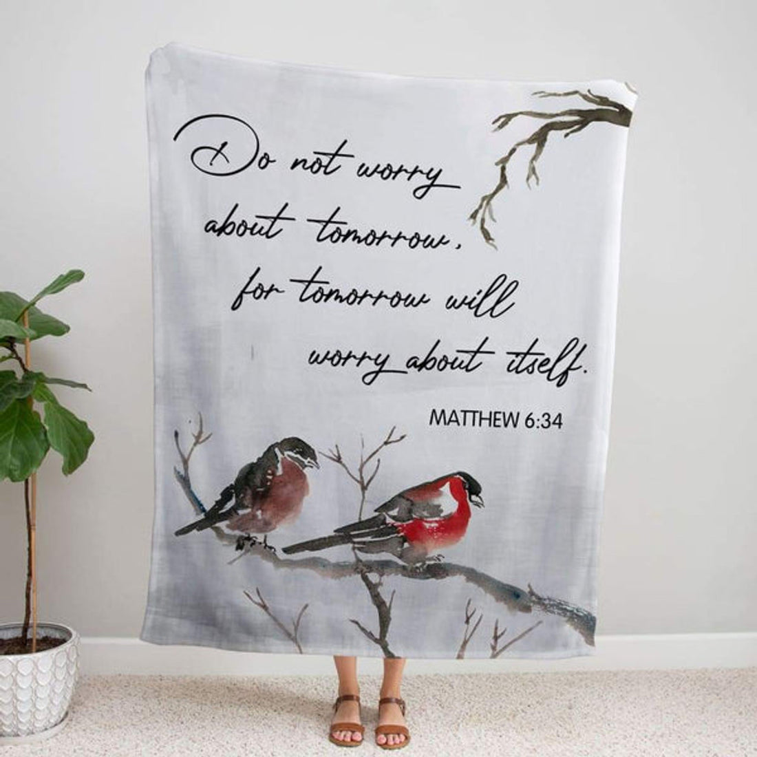 FUNSTUFFPRINT Matthew 634 Do Not Worry About Tomorrow Fleece Blanket - Christian Blanket - Bible Verse Blanket