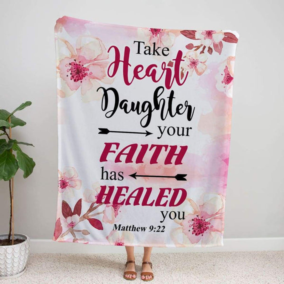 FUNSTUFFPRINT Matthew 922 Take Heart Daughter Your Faith Has Healed You Fleece Blanket - Christian Blanket - Bible Verse Blanket