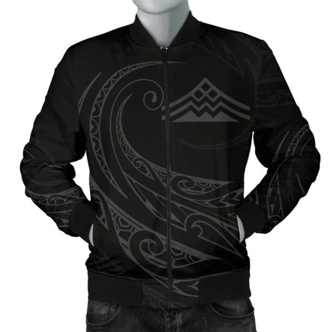 FUNSTUFFPRINTI Mauna Kea Polynesian MenâˆšÂ¢â€šÃ‡Â¨â€šÃ‘Â¢s Bomber Jacket - Gray - Frida Style - AH Bomber Jacket