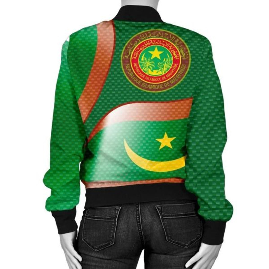 FUNSTUFFPRINTI Mauritania Women's Bomber Jacket - Mauritania Flag and Coat Of Arms - Bomber Jacket