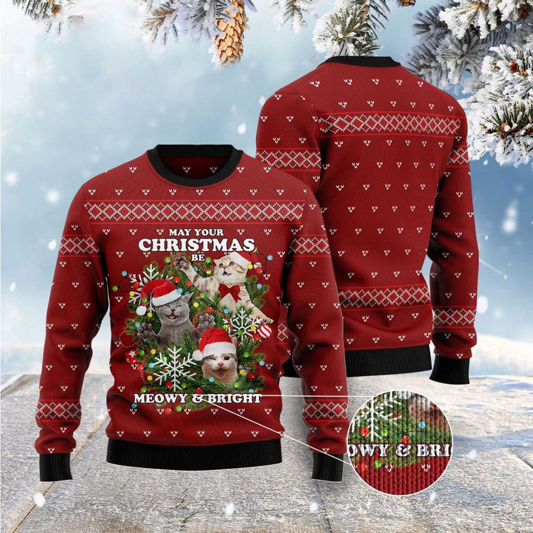 FUNSTUFFPRINT May Your Christmas Be Meowy & Bright Ugly Christmas Sweater, Christmas Sweater, Ugly Sweater, Funny Xmas Sweaters Ugly Sweater