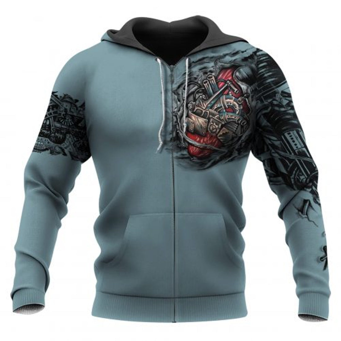FUNSTUFFPRINT Mechanic 3D Hoodie For Men And Women Mechanic Metal Tattoo Teal 3D Hoodie and Zip Hoodie