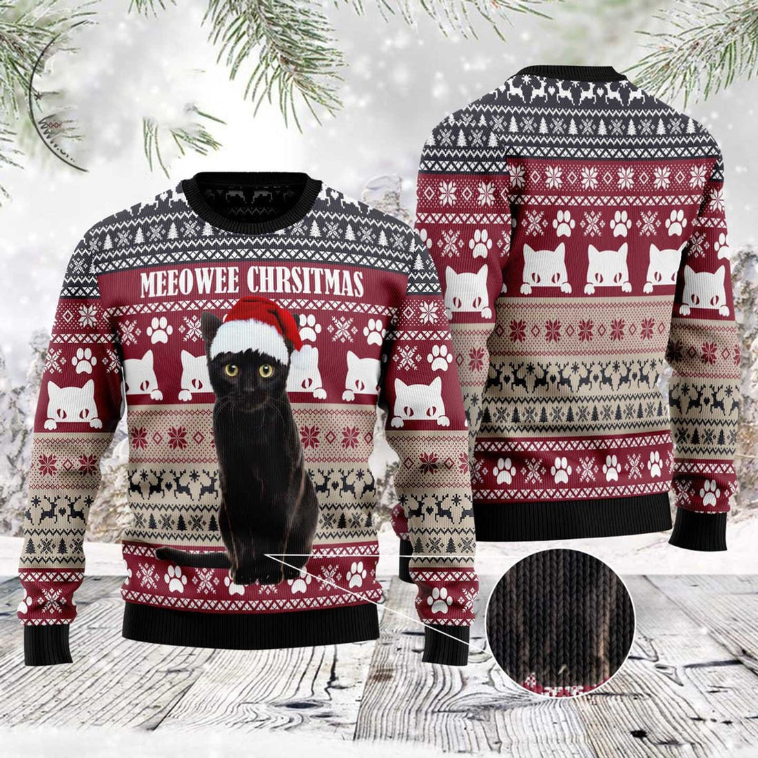 FUNSTUFFPRINT Meeowee Christmas Ugly Christmas Sweater, Christmas Sweater, Ugly Sweater, Funny Xmas Sweaters Ugly Sweater