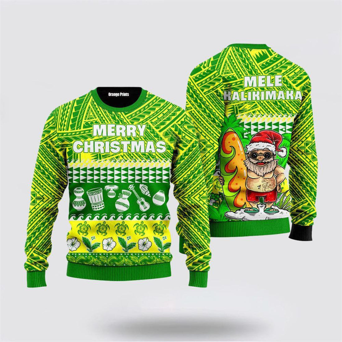 FUNSTUFFPRINT Mele Kalikimaka Flamingo Sunset Ugly Christmas Sweater – Gifts For Christmas Ugly  Sweater
