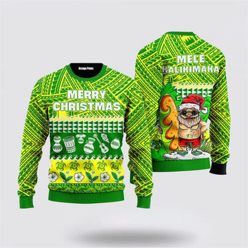 FUNSTUFFPRINT Mele Kalikimaka Flamingo Sunset Ugly Christmas Sweater – Gifts For Christmas Ugly  Sweater