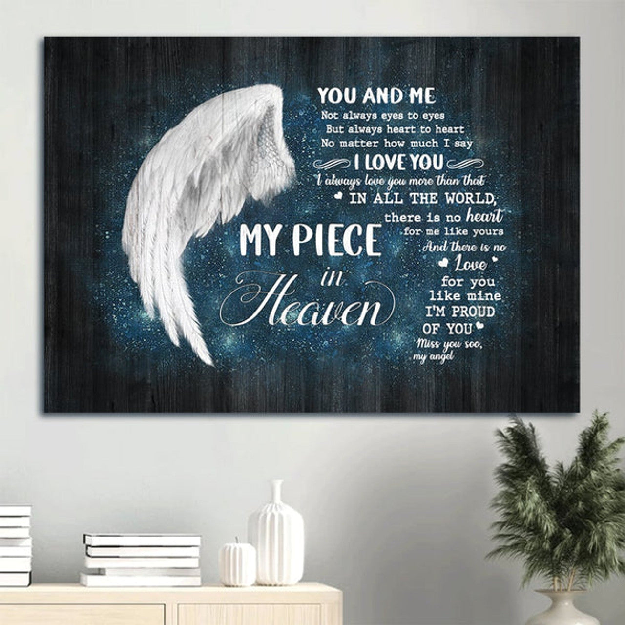 Memorial Angel Wing Galaxy Memorial Gift For Family Members My Piece In Heaven Canvas Wall Art - Christian Wall Decor