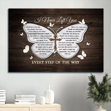 Memorial White Butterfly Wooden Background The Holy Cross Canvas Gift For Members Family I Never Left You Canvas Wall Art - Christian Wall Decor