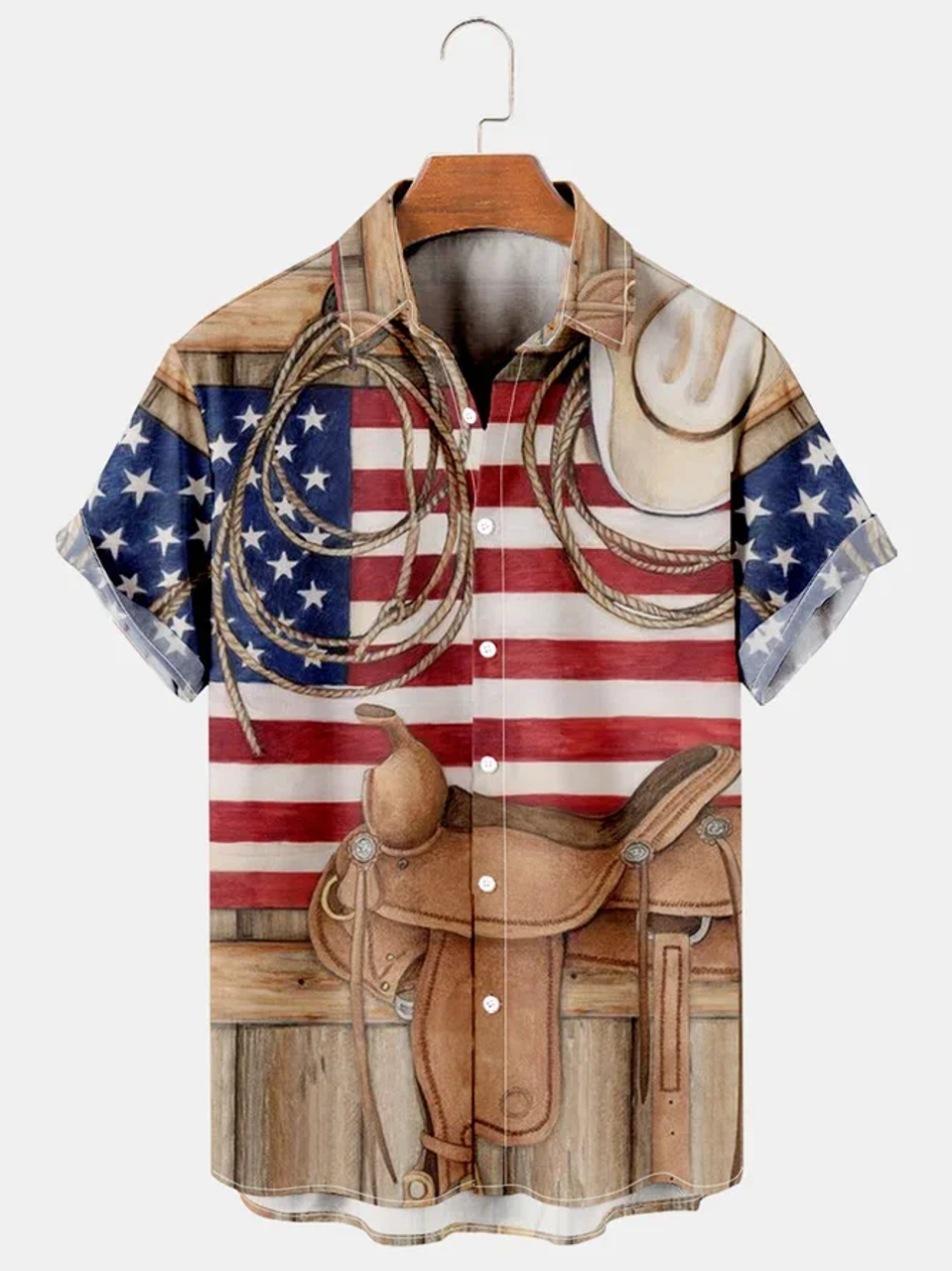 Men's Flag Print Casual Breathable Short Sleeve hawaii Shirt