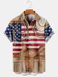 Men's Flag Print Casual Breathable Short Sleeve hawaii Shirt