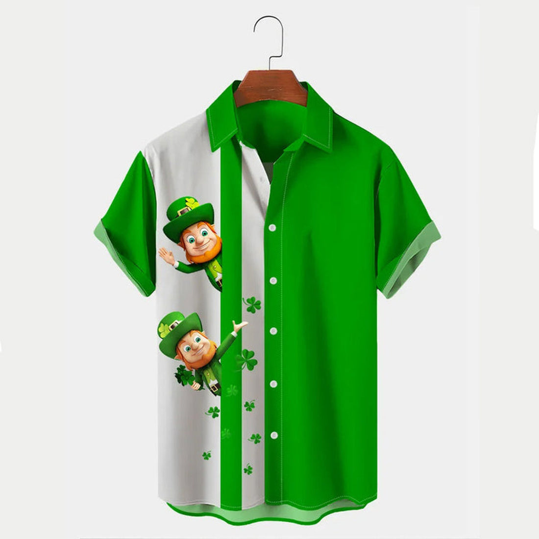 Men's Holiday St. Patrick Leprechaun Day Hawaiian Short Sleeve Shirt, Patrick's day gift