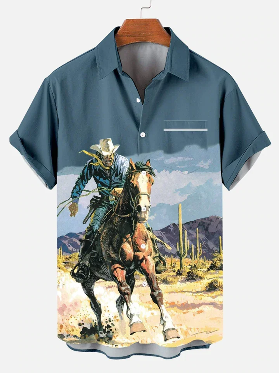 Men's Nostalgic Comic Retro Denim Short Sleeve hawaiian Shirt