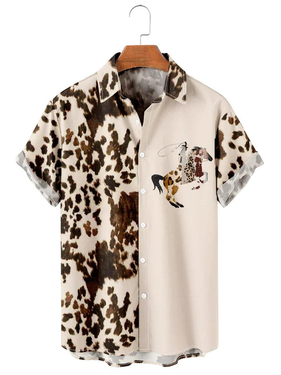 Retro Knight Casual Leopard Patchwork Shirt, hawaiian shirt for men, hawaiian shirts near me