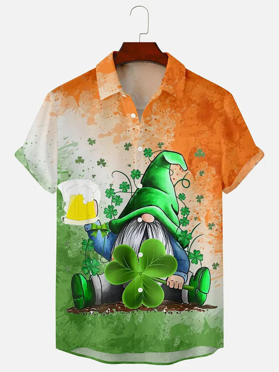 Men's St. Patrick's Day Printed Shirt, Gnome hawaiian shirt