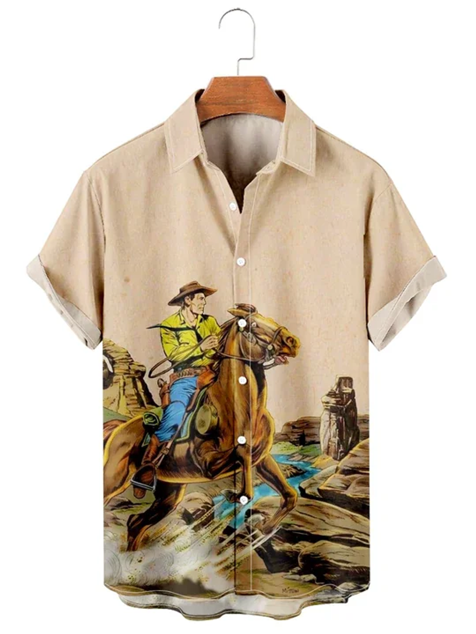 Men's Vintage Western Denim Casual hawaiian Shirt