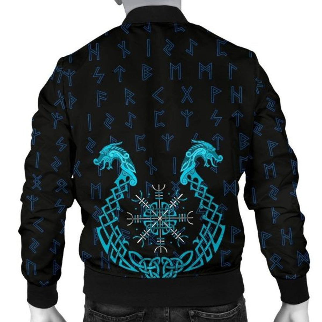 FUNSTUFFPRINTI Men's Bomber Jacket, Aegishjalmur Helm Of Awe Blue Edition Bomber Jacket