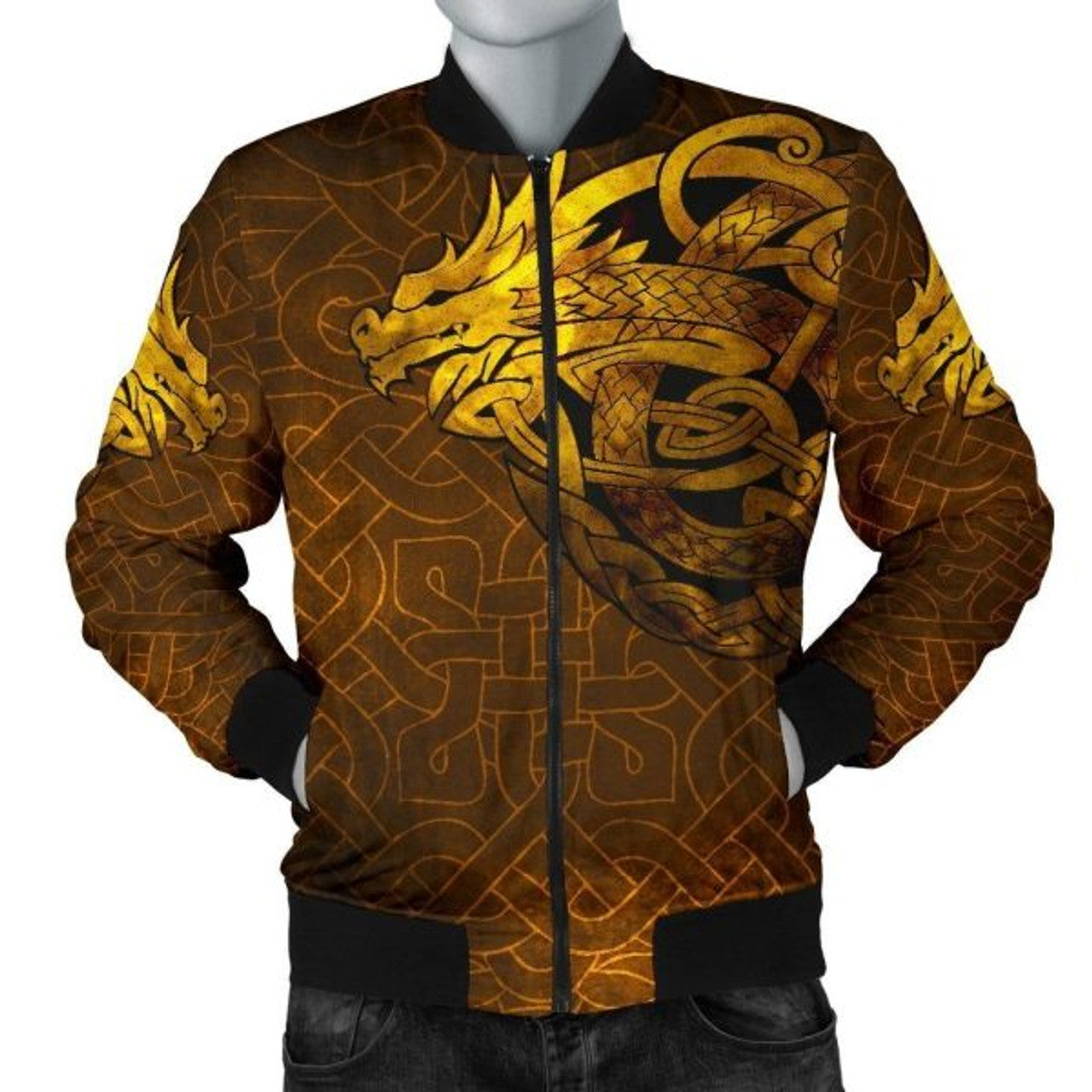 FUNSTUFFPRINTI Men's Bomber Jacket - Celtic Dragon Tattoo Bomber Jacket