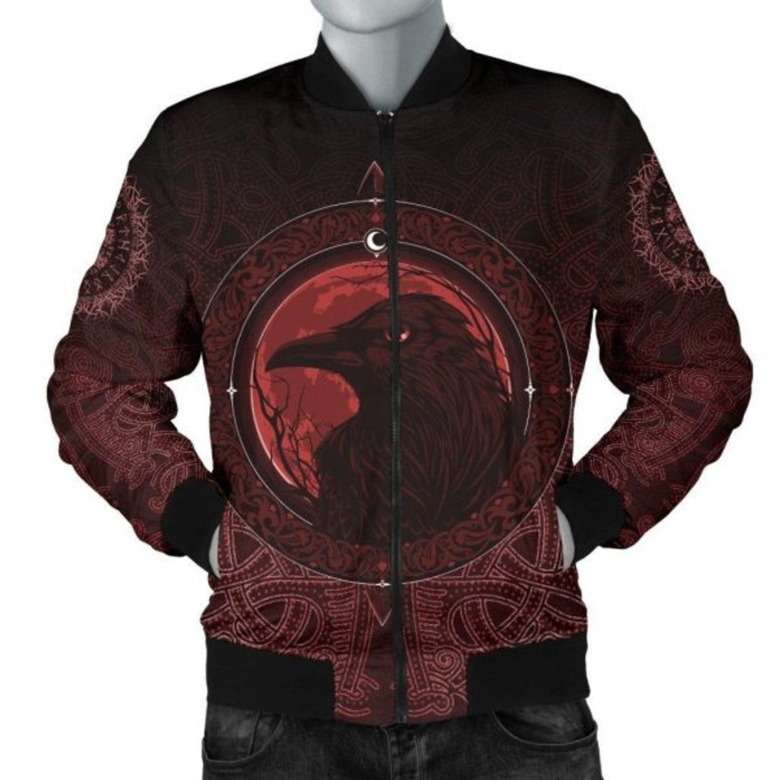 FUNSTUFFPRINT Men's Bomber Jacket, Ethnic Odin Raven Bomber Jacket