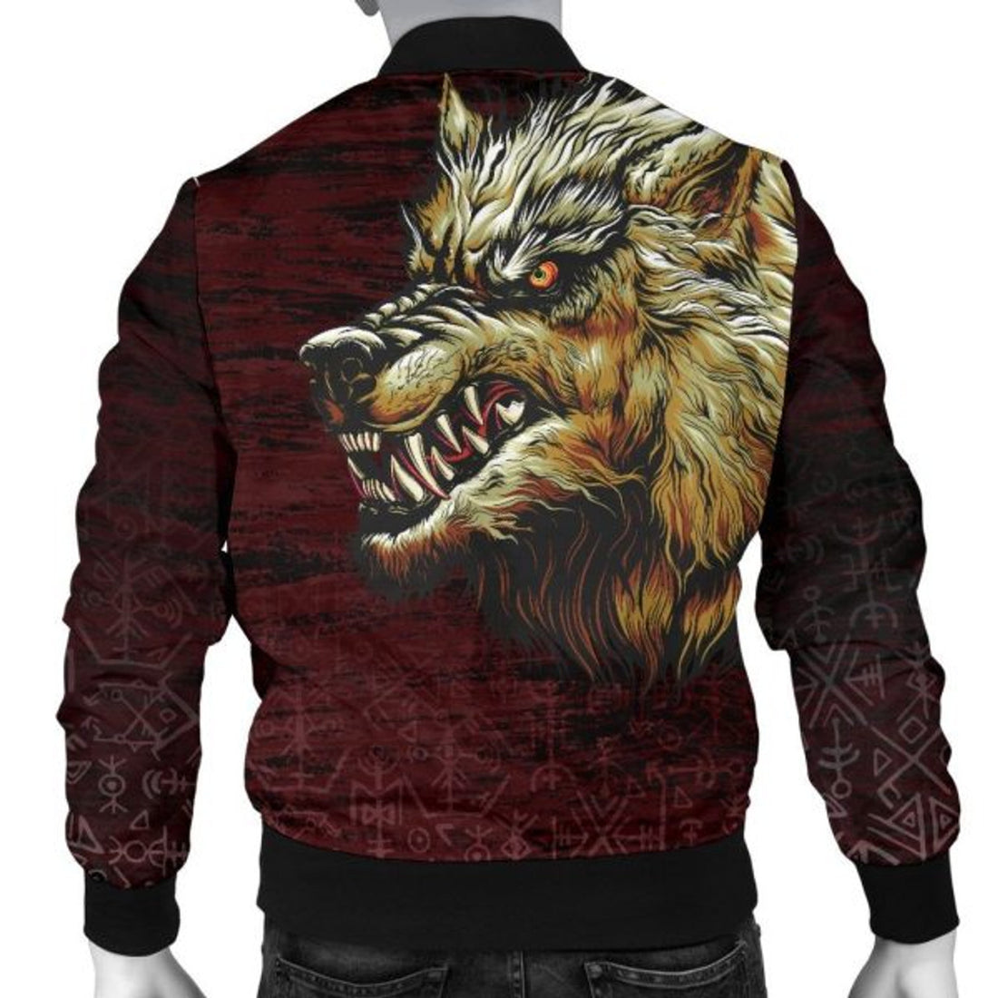 FUNSTUFFPRINTI Men's Bomber Jacket - Fenrir On The Blood Moon Background Bomber Jacket