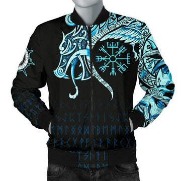 FUNSTUFFPRINT Men's Bomber Jacket, Fenrir Raven And Vegvisir Tattoo Bomber Jacket